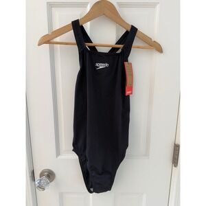 Speedo Endurance+ Medalist One Piece Swimsuit Black Women US 6 8-134710001 NWT